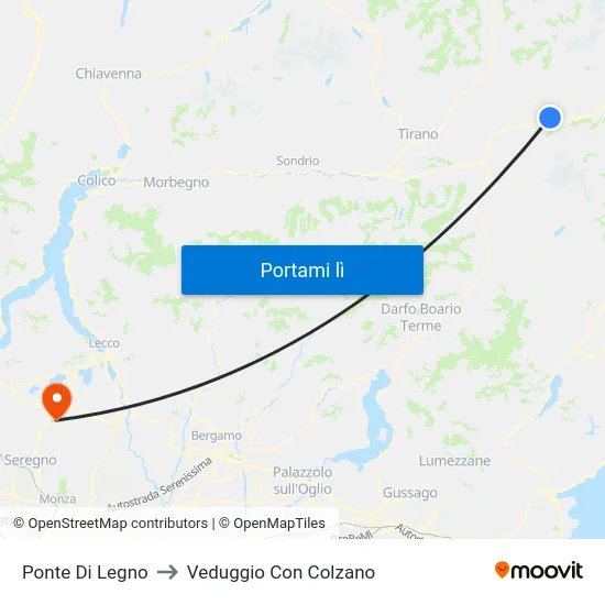 Ponte Di Legno to Veduggio Con Colzano map