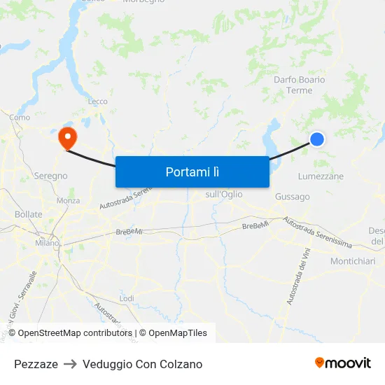 Pezzaze to Veduggio Con Colzano map