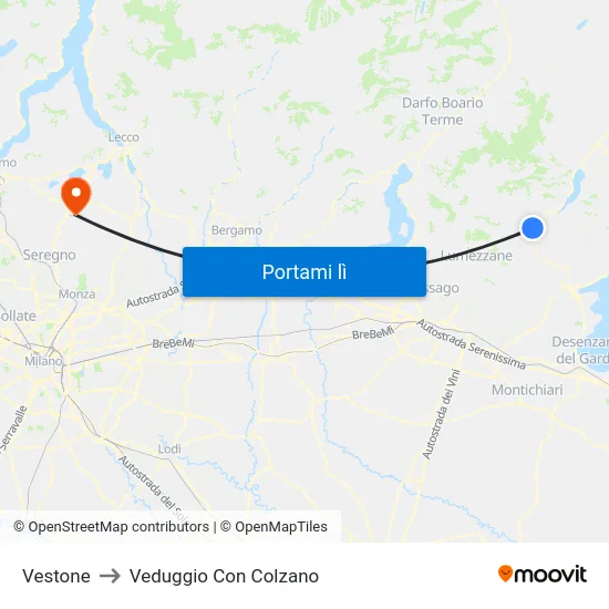 Vestone to Veduggio Con Colzano map