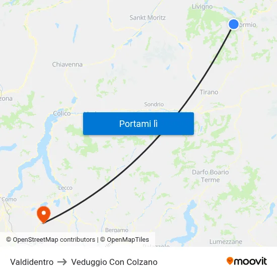 Valdidentro to Veduggio Con Colzano map