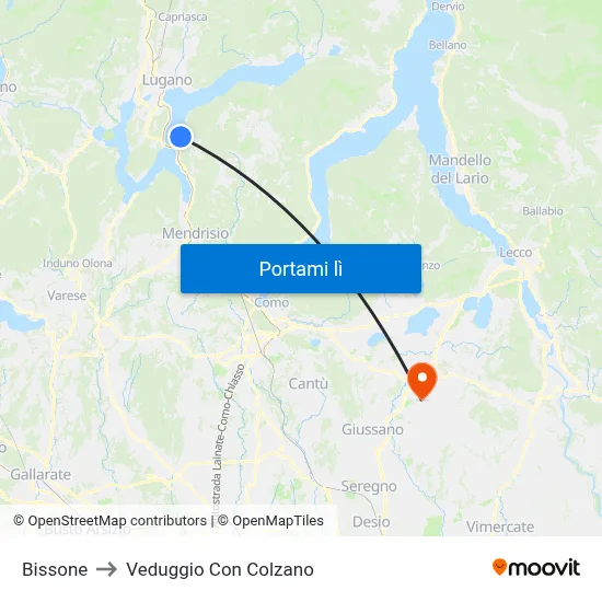 Bissone to Veduggio Con Colzano map