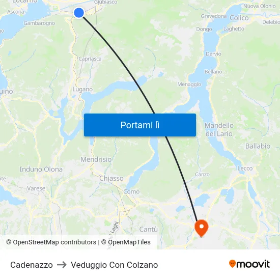 Cadenazzo to Veduggio Con Colzano map