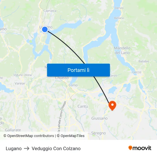 Lugano to Veduggio Con Colzano map
