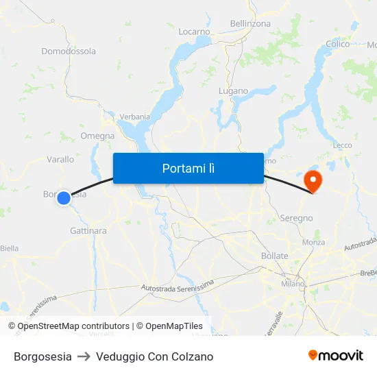 Borgosesia to Veduggio Con Colzano map