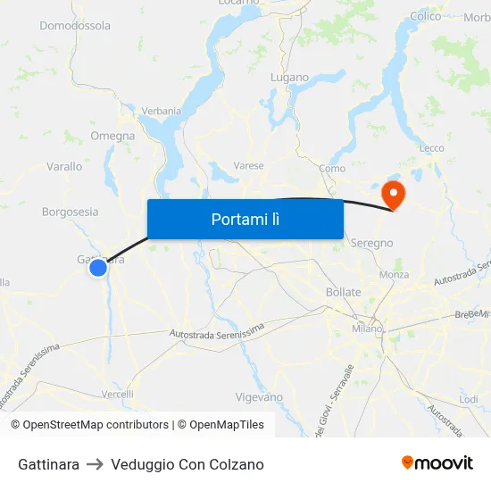 Gattinara to Veduggio Con Colzano map