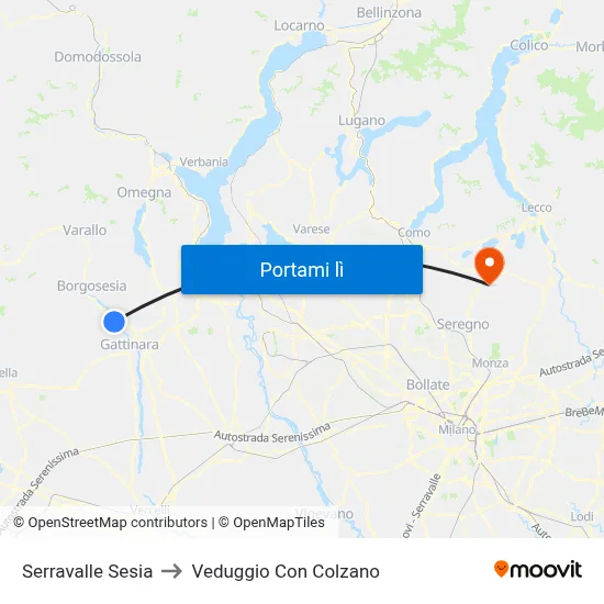 Serravalle Sesia to Veduggio Con Colzano map