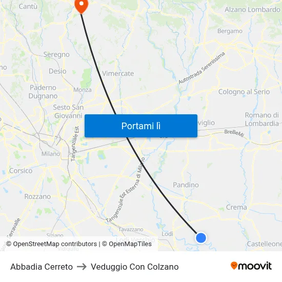 Abbadia Cerreto to Veduggio Con Colzano map