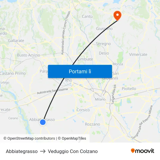 Abbiategrasso to Veduggio Con Colzano map