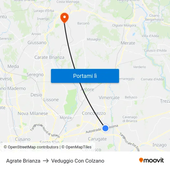 Agrate Brianza to Veduggio Con Colzano map