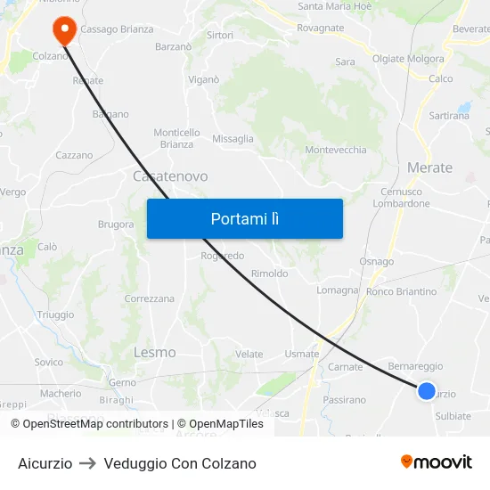 Aicurzio to Veduggio Con Colzano map