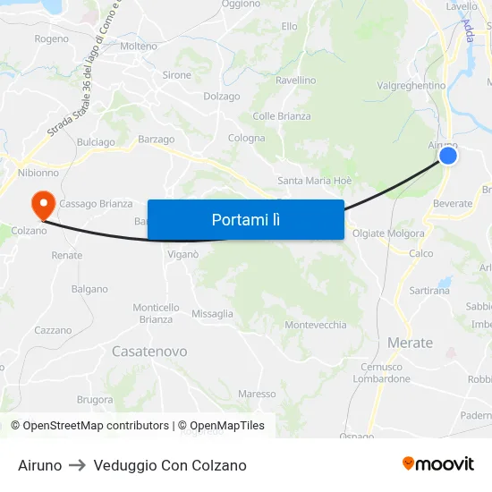 Airuno to Veduggio Con Colzano map