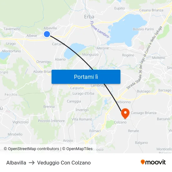 Albavilla to Veduggio Con Colzano map