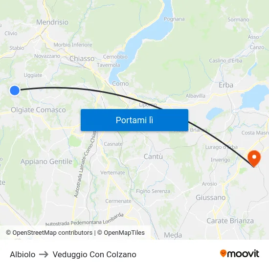 Albiolo to Veduggio Con Colzano map
