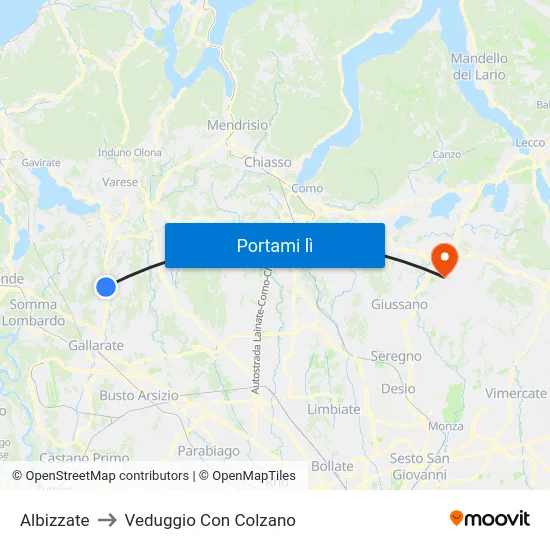 Albizzate to Veduggio Con Colzano map
