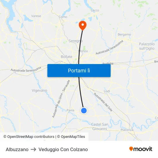 Albuzzano to Veduggio Con Colzano map