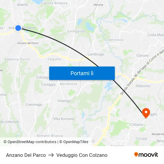 Anzano Del Parco to Veduggio Con Colzano map