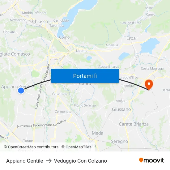 Appiano Gentile to Veduggio Con Colzano map