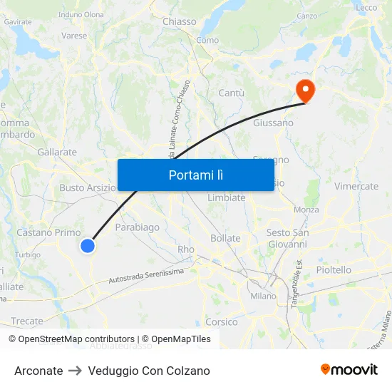 Arconate to Veduggio Con Colzano map