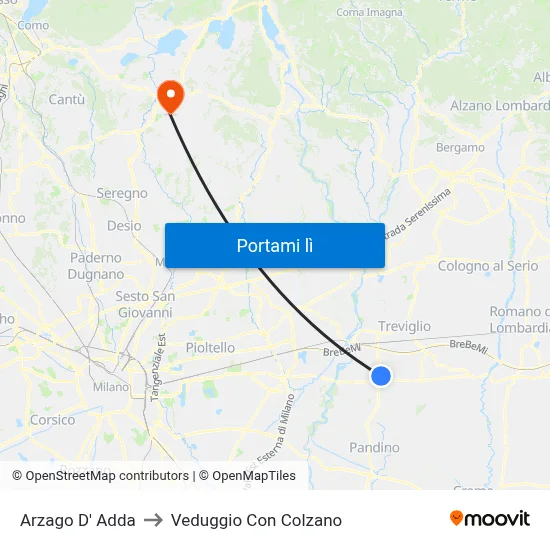 Arzago D' Adda to Veduggio Con Colzano map