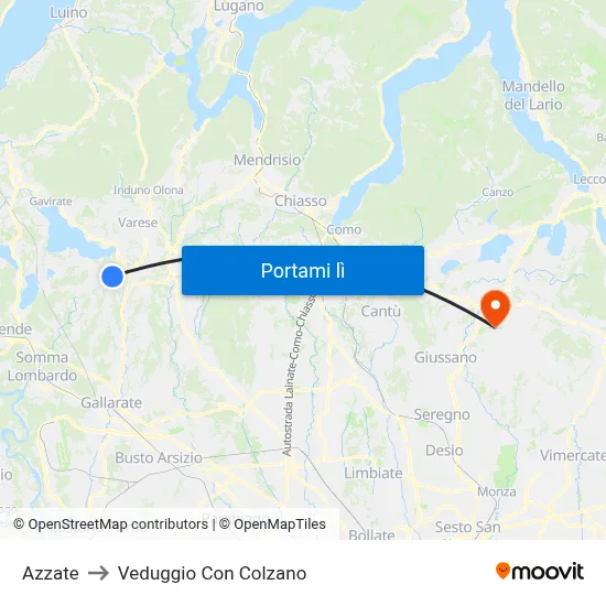 Azzate to Veduggio Con Colzano map