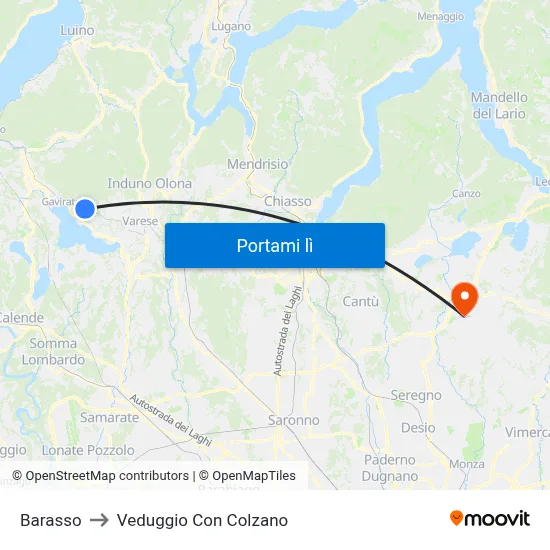 Barasso to Veduggio Con Colzano map