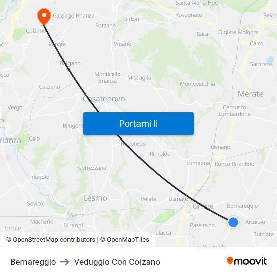 Bernareggio to Veduggio Con Colzano map