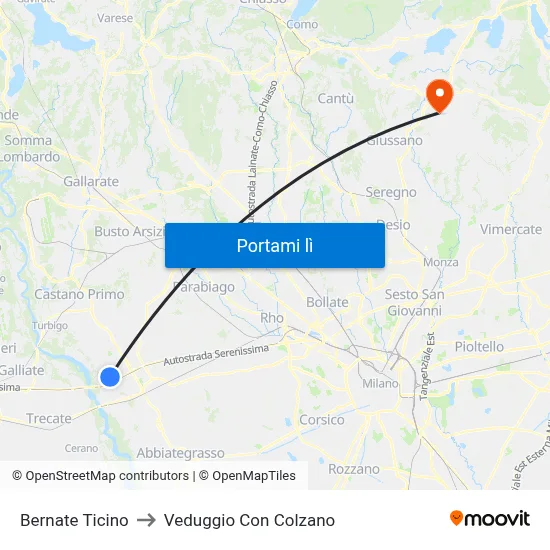 Bernate Ticino to Veduggio Con Colzano map
