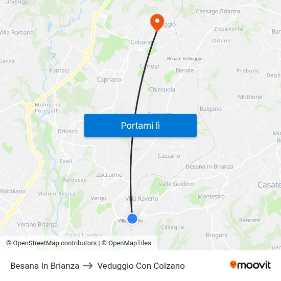 Besana In Brianza to Veduggio Con Colzano map