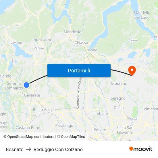 Besnate to Veduggio Con Colzano map