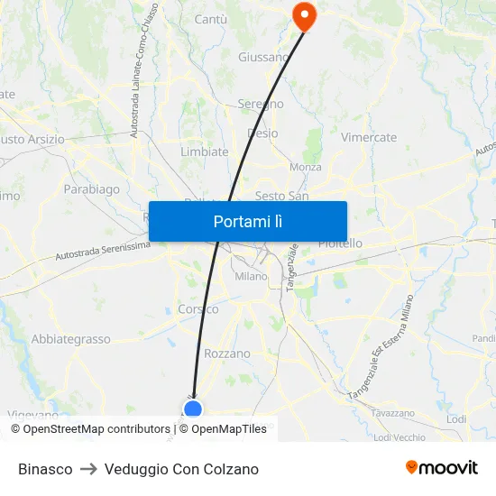 Binasco to Veduggio Con Colzano map