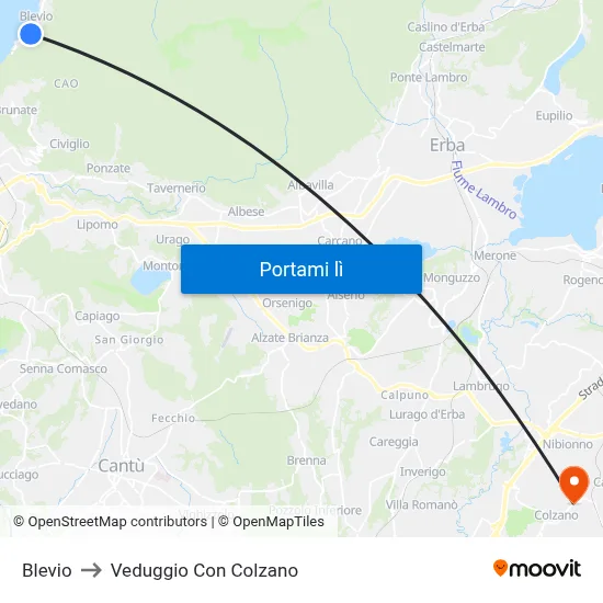 Blevio to Veduggio Con Colzano map