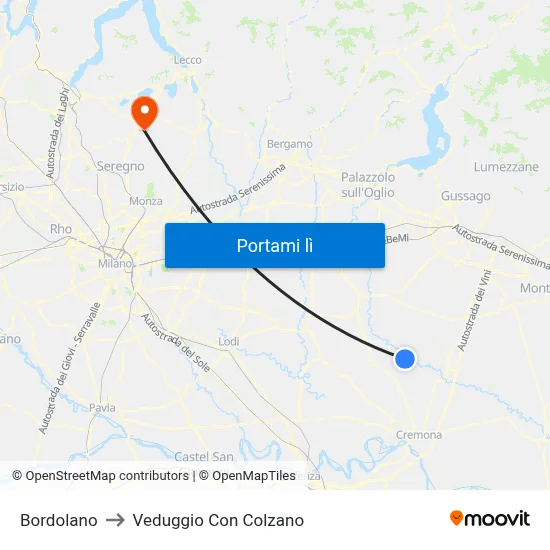 Bordolano to Veduggio Con Colzano map