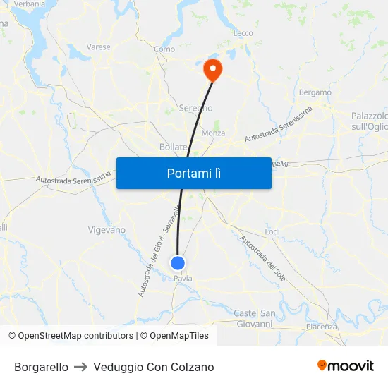 Borgarello to Veduggio Con Colzano map