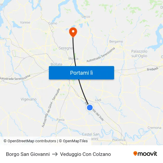 Borgo San Giovanni to Veduggio Con Colzano map