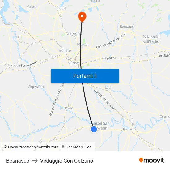 Bosnasco to Veduggio Con Colzano map
