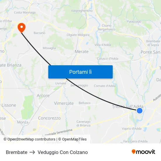 Brembate to Veduggio Con Colzano map