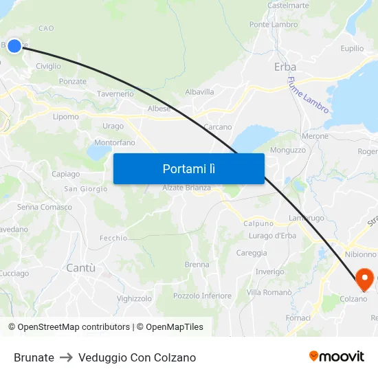 Brunate to Veduggio Con Colzano map