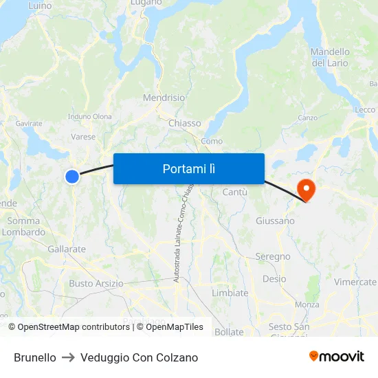 Brunello to Veduggio Con Colzano map