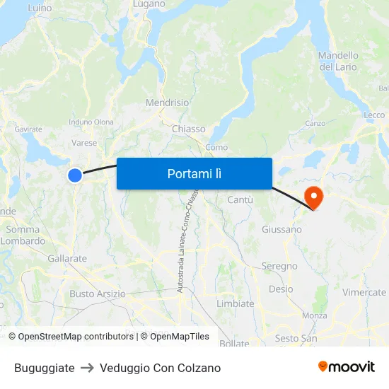 Buguggiate to Veduggio Con Colzano map