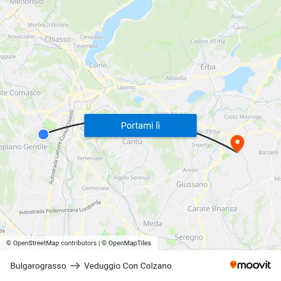 Bulgarograsso to Veduggio Con Colzano map