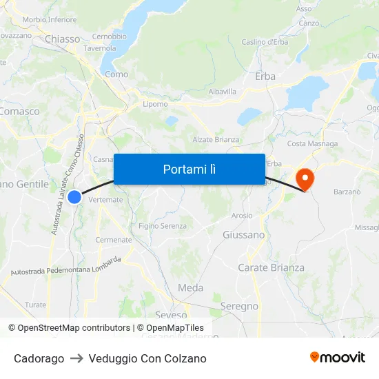 Cadorago to Veduggio Con Colzano map