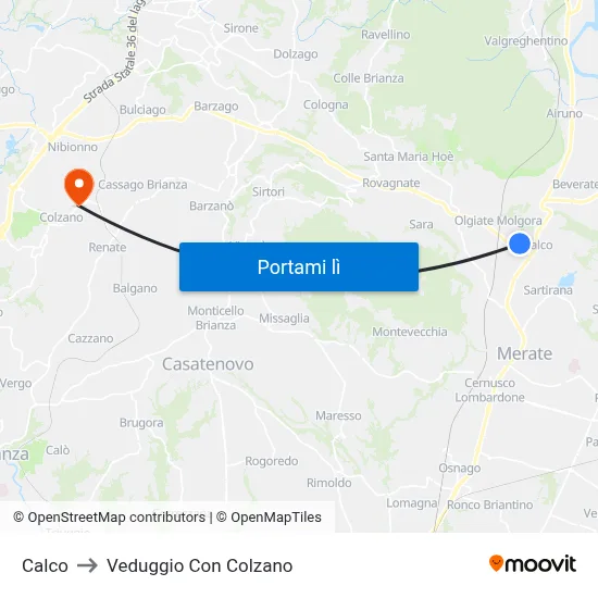 Calco to Veduggio Con Colzano map
