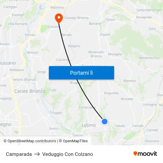 Camparada to Veduggio Con Colzano map