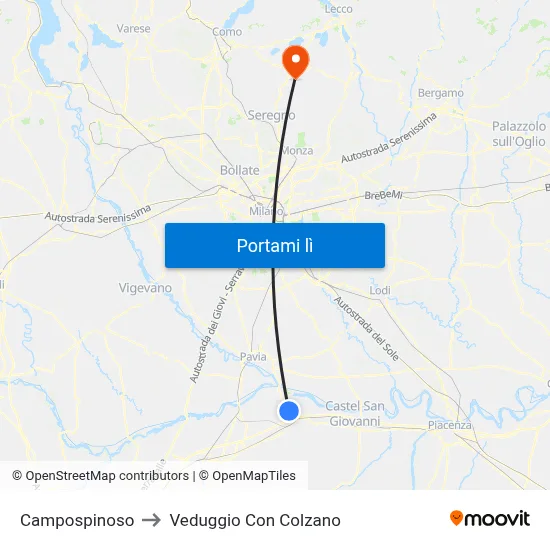 Campospinoso to Veduggio Con Colzano map