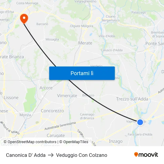 Canonica D' Adda to Veduggio Con Colzano map
