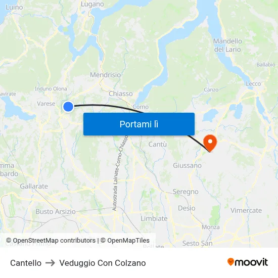 Cantello to Veduggio Con Colzano map