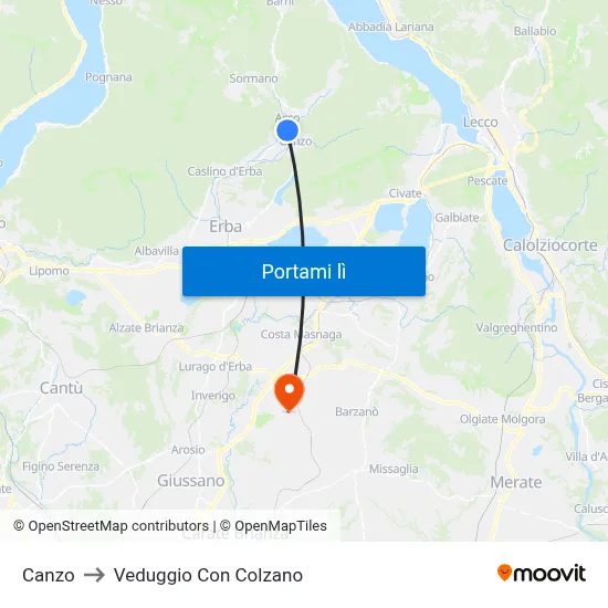 Canzo to Veduggio Con Colzano map