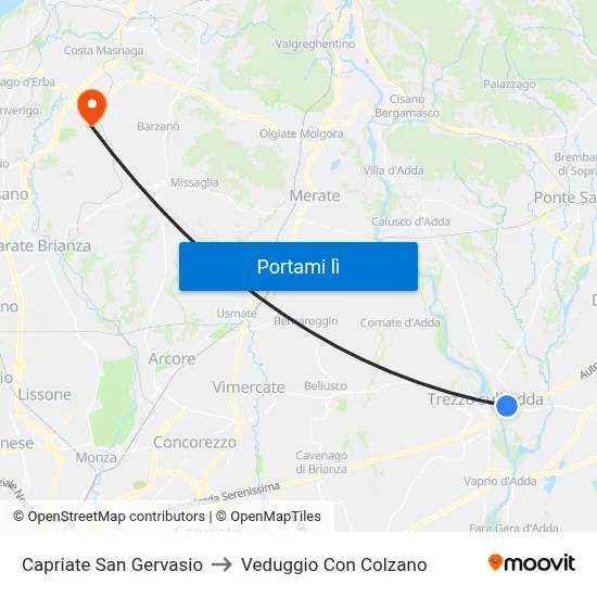 Capriate San Gervasio to Veduggio Con Colzano map