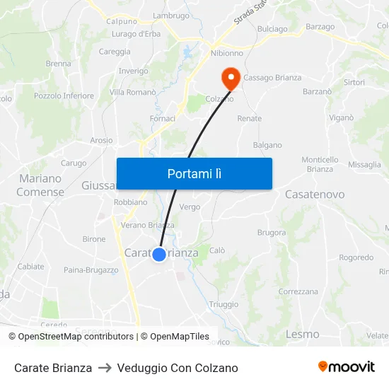Carate Brianza to Veduggio Con Colzano map