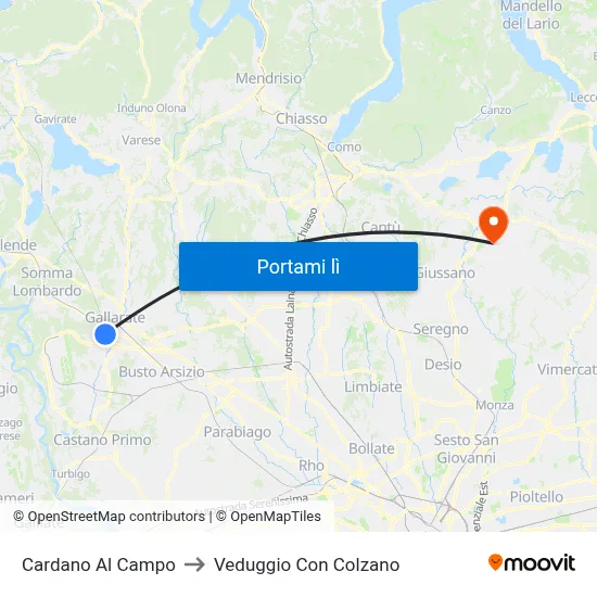 Cardano Al Campo to Veduggio Con Colzano map